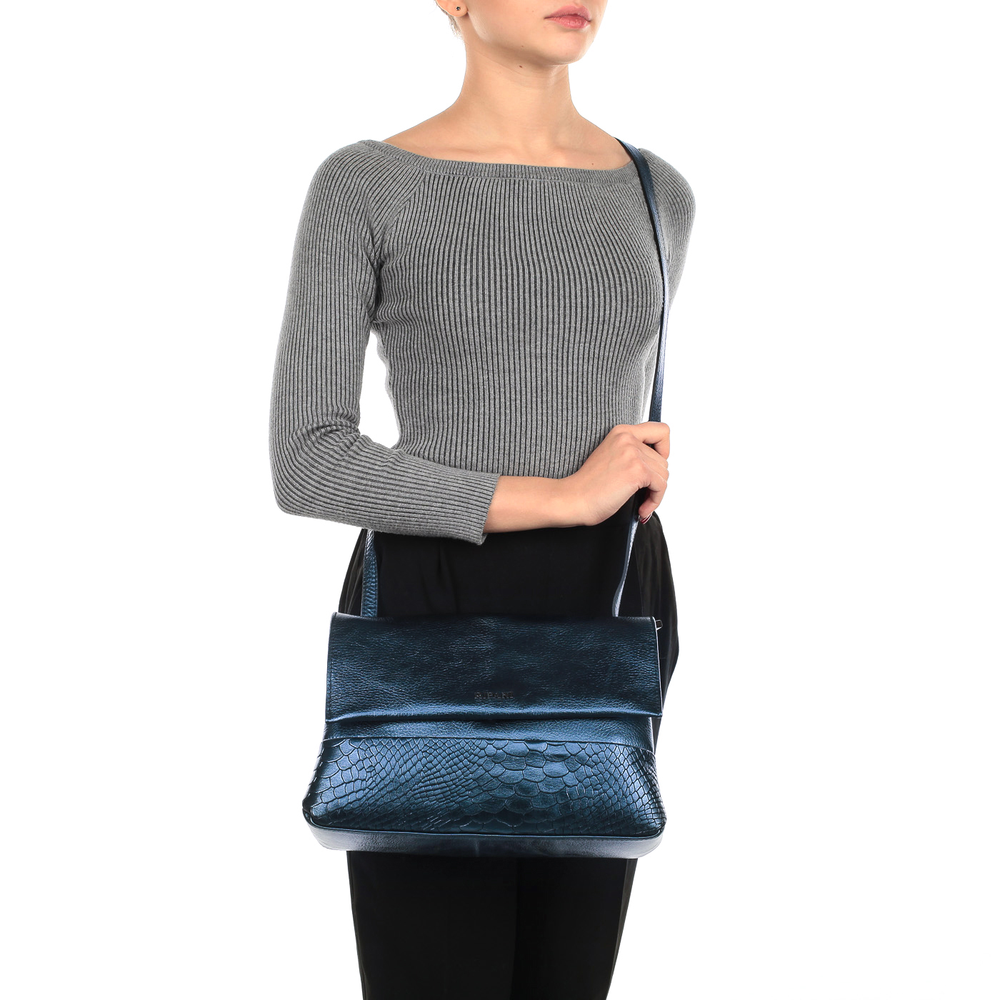 Женская синяя сумка кросс-боди из металлизированной кожи Ripani Menta