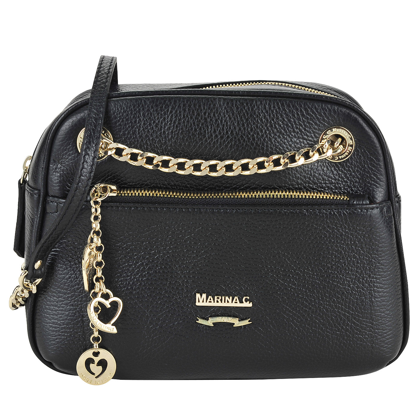 Marina Creazioni Маленькая черная сумка через плечо из натуральной кожи
